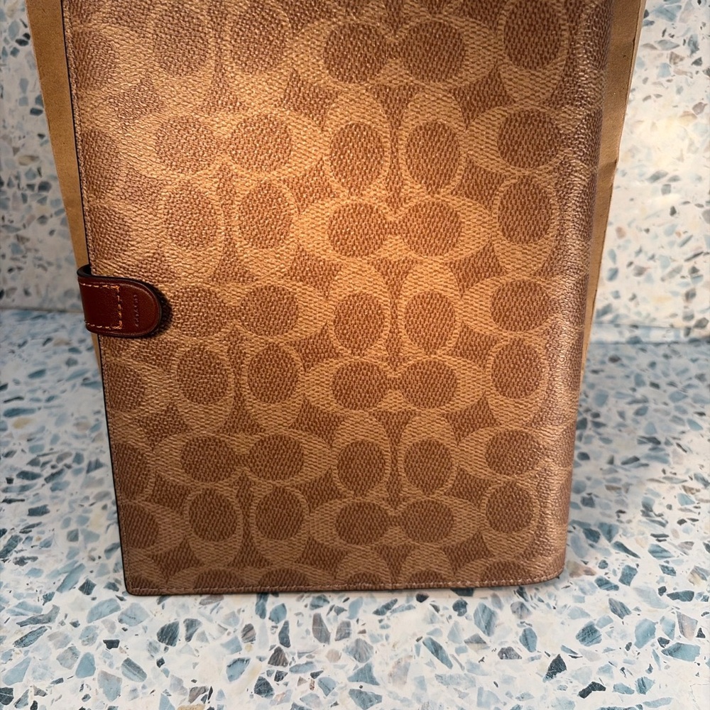 Coach Signature Canvas Notebook Planner Brown Tan Snap Closure Organizer - Picture 3 of 6